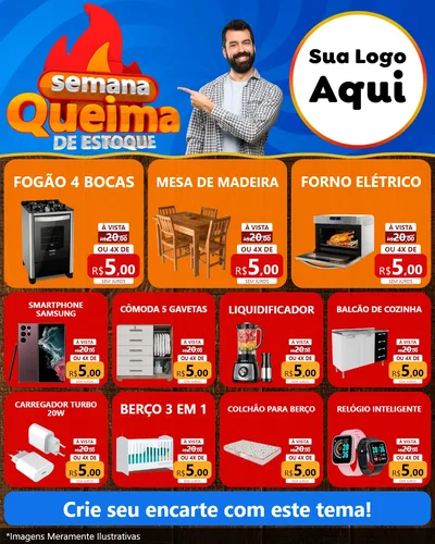 Modelo de Rede Social para Feed Instagram com o tema Semana Queima de Estoque para Móveis e Eletro