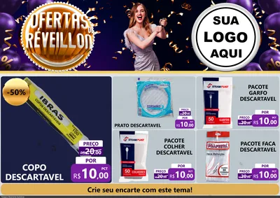 Modelo de Encarte para Encarte A4 Horizontal com o tema Ofertas de Réveillon para Embalagens