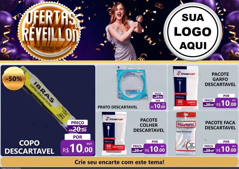 Modelo de Encarte para Encarte A4 Horizontal com o tema Ofertas de Réveillon para Embalagens