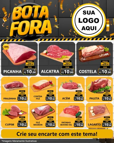 Modelo de Rede Social para Feed Instagram com o tema Bota Fora para Açougue