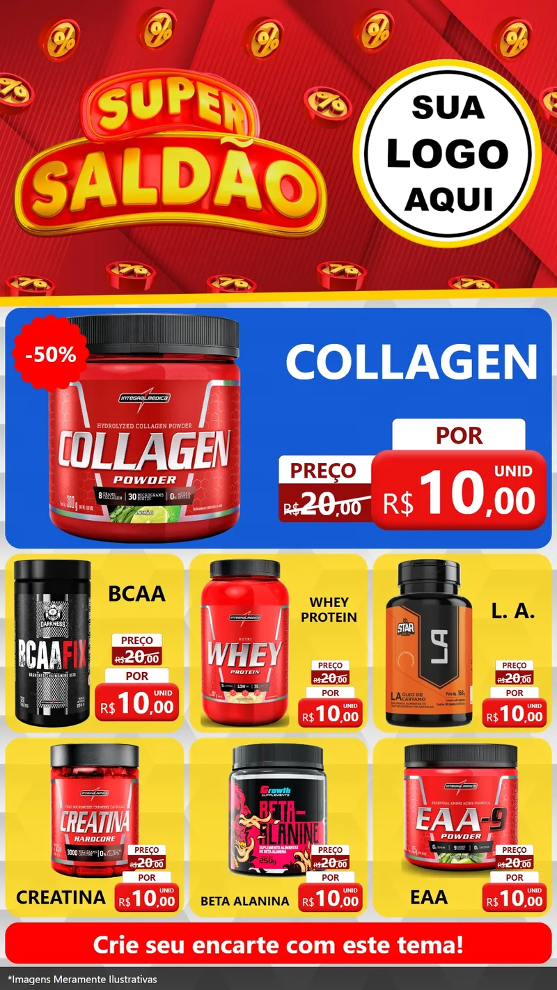 Modelo de Rede Social para Stories com o tema Super Saldão para Suplementos alimentares