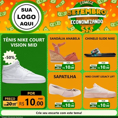 Modelo de Rede Social para Feed Facebook com o tema Comece Setembro Economizando para Calçados