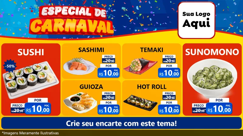 Modelo de TV para TV Horizontal com o tema Especial de Carnaval para Comida japonesa