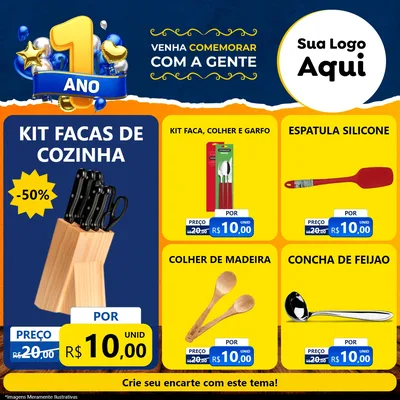 Modelo de Rede Social para Feed Facebook com o tema Um Ano de Aniversário para Utilidades Domésticas
