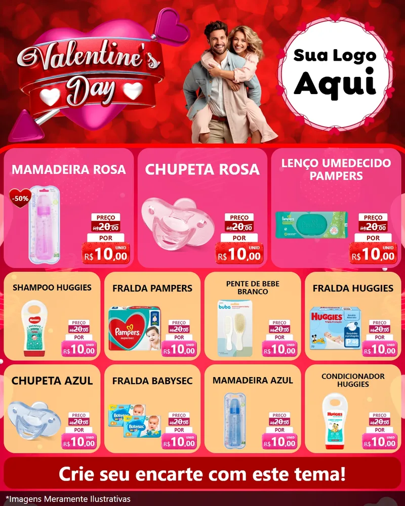 Modelo de Rede Social para Feed Instagram com o tema Valentine's Day para Bebês