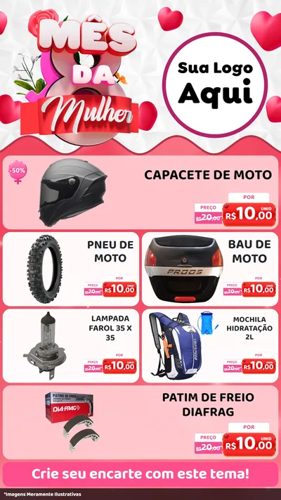 Modelo de TV para TV Vertical com o tema Mês da Mulher para Moto peças