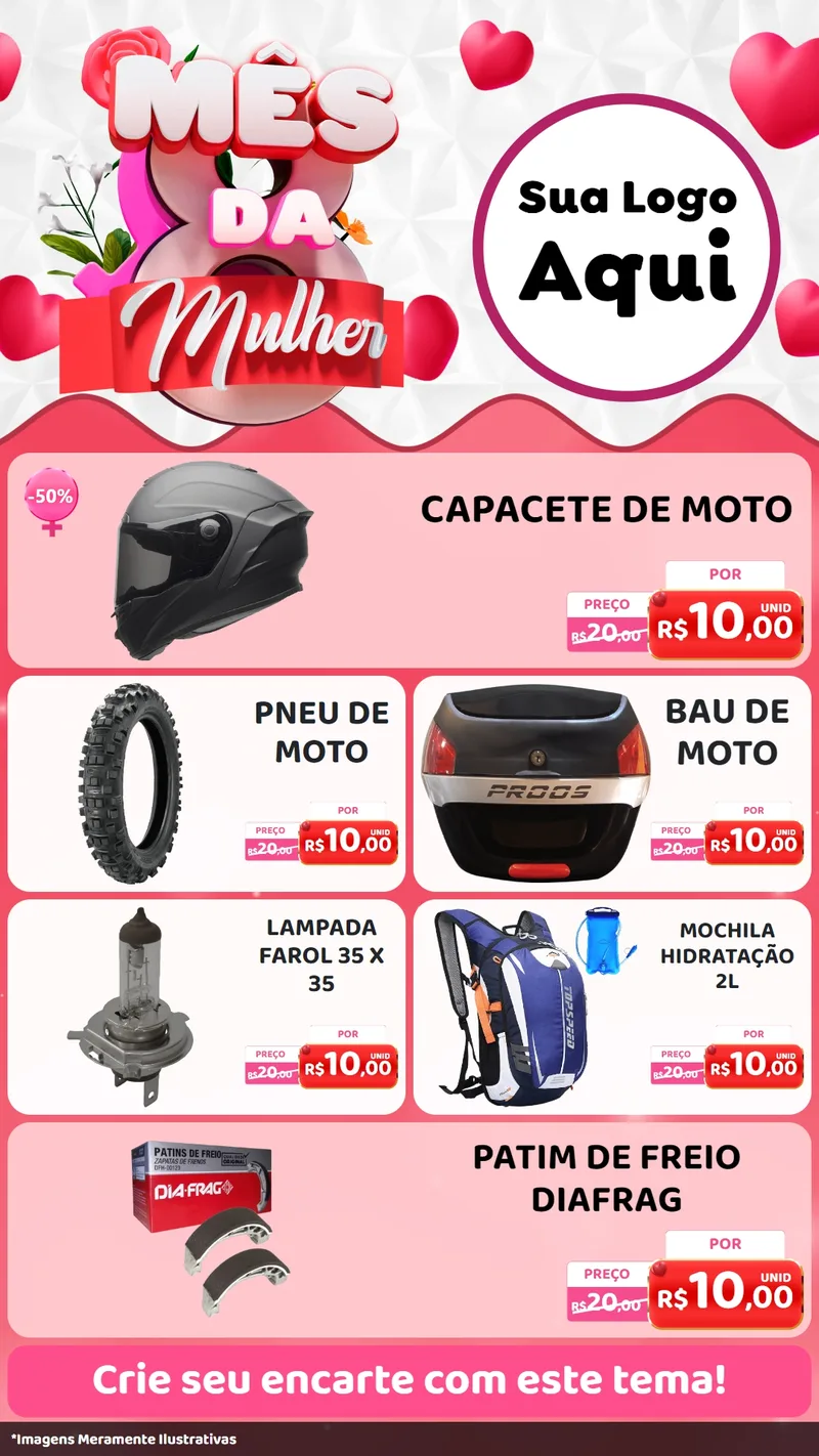 Modelo de TV para TV Vertical com o tema Mês da Mulher para Moto peças