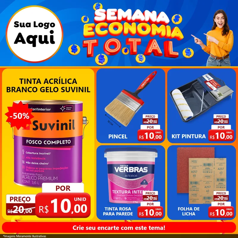 Modelo de Rede Social para Feed Facebook com o tema Semana Economia Total para Tintas e Ferramentas