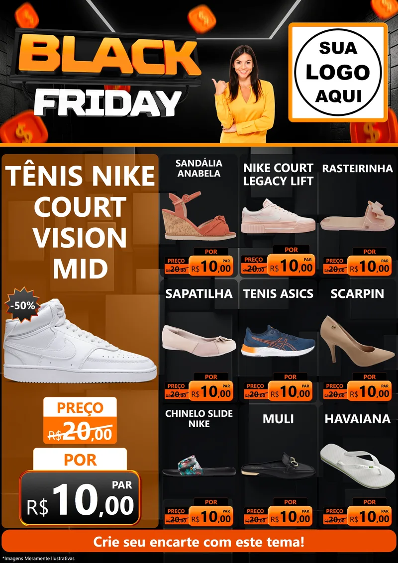 Modelo de Encarte para Encarte A4 Vertical com o tema Black Friday para Calçados