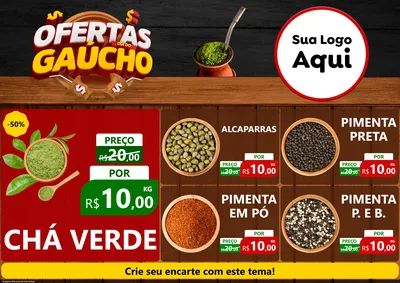 Modelo de Encarte para Encarte A4 Horizontal com o tema Ofertas Dia do Gaúcho para Produtos Naturais