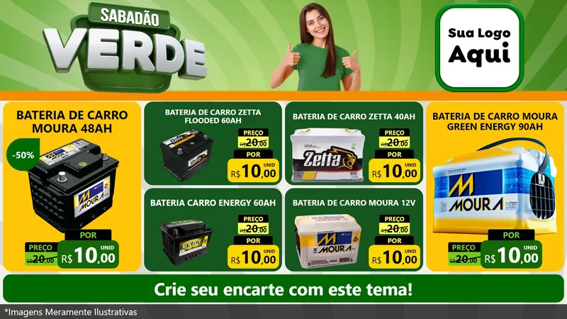 Modelo de TV para TV Horizontal com o tema Sabadão Verde para Baterias Elétricas