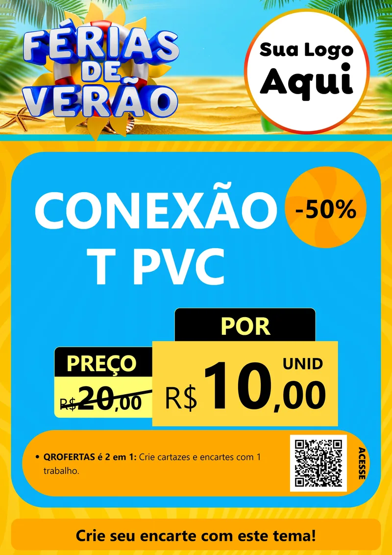 Modelo de Cartaz para Cartaz A4 Vertical com o tema Férias de Verão para Tubos e conexões