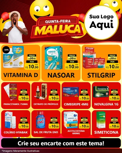 Modelo de Rede Social para Feed Instagram com o tema Quinta-feira Maluca para Farmácia