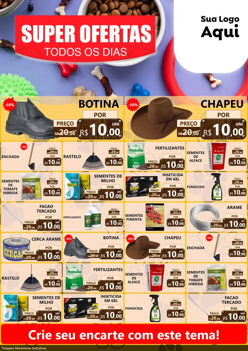 Modelo de Encarte para Encarte A4 Vertical com o tema Super Ofertas Todos os Dias para Agropecuária