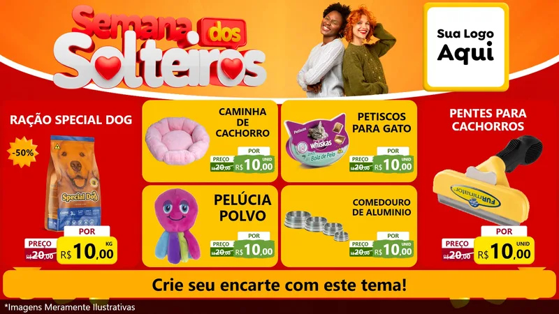 Modelo de TV para TV Horizontal com o tema Semana dos Solteiros para Pet Shop
