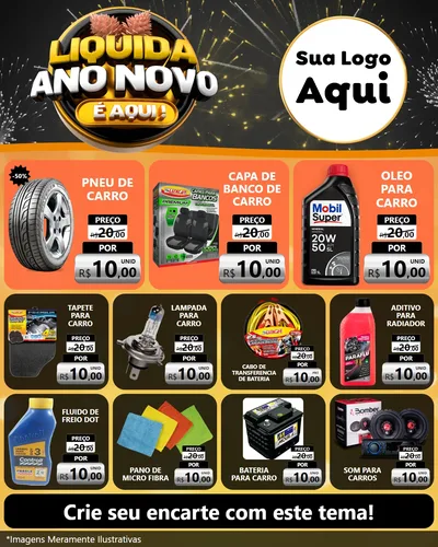 Modelo de Rede Social para Feed Instagram com o tema Liquida Ano Novo É Aqui! para Auto peças