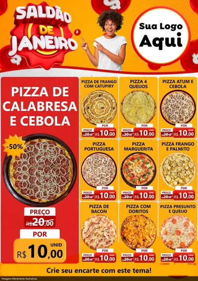Modelo de Encarte para Encarte A4 Vertical com o tema Saldão de Janeiro para Pizzaria