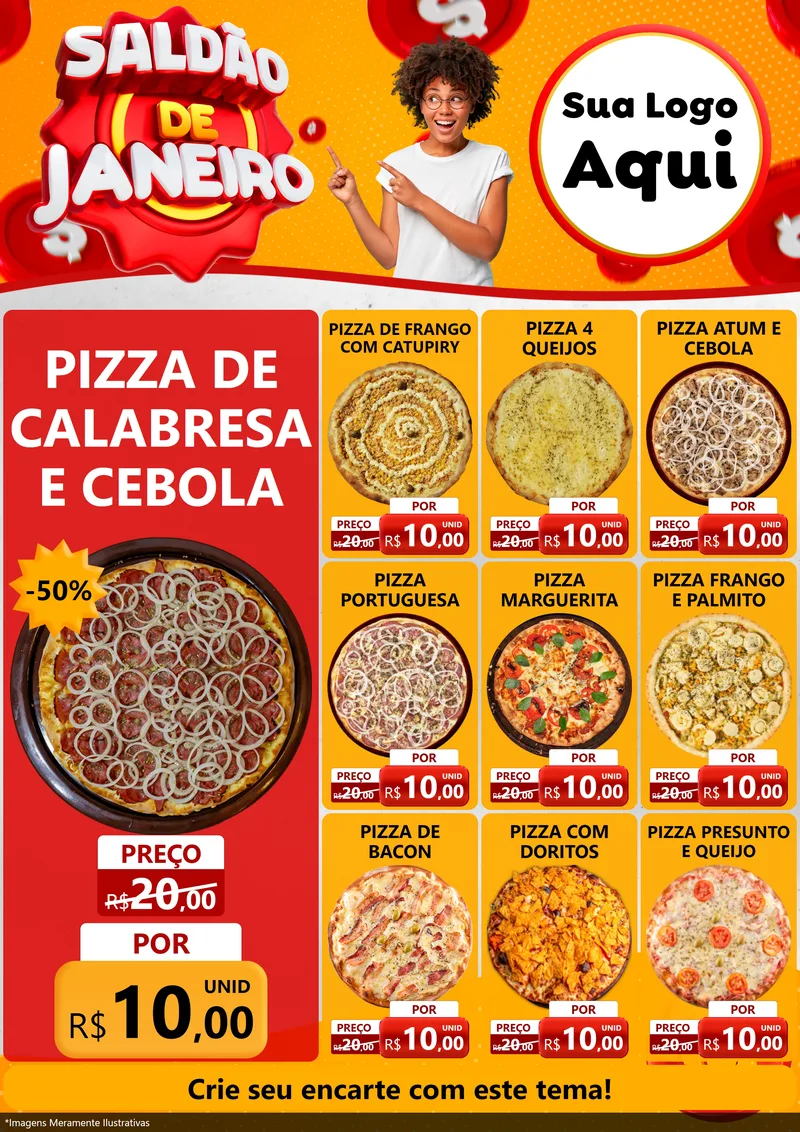Modelo de Encarte para Encarte A4 Vertical com o tema Saldão de Janeiro para Pizzaria