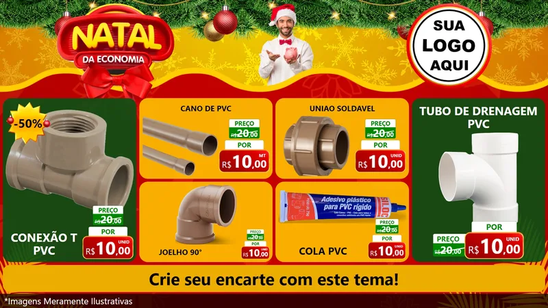 Modelo de TV para TV Horizontal com o tema Natal da Economia para Tubos e conexões
