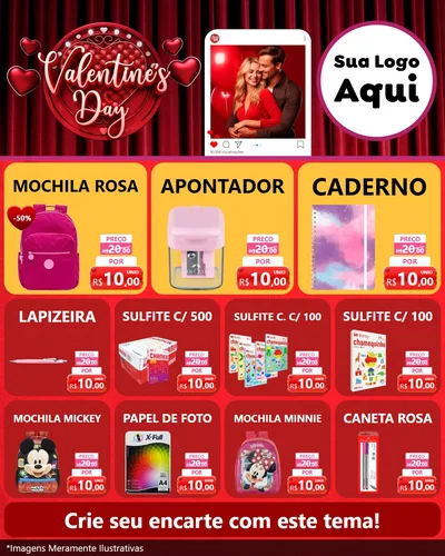 Modelo de Rede Social para Feed Instagram com o tema Valentine's Day para Papelaria