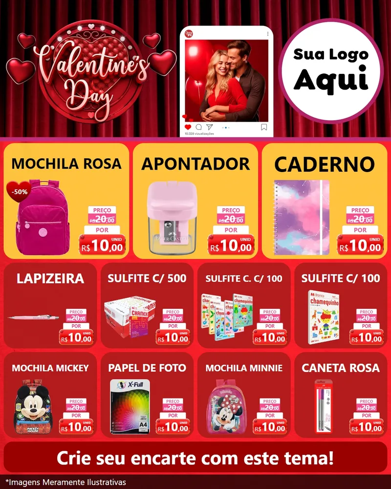 Modelo de Rede Social para Feed Instagram com o tema Valentine's Day para Papelaria