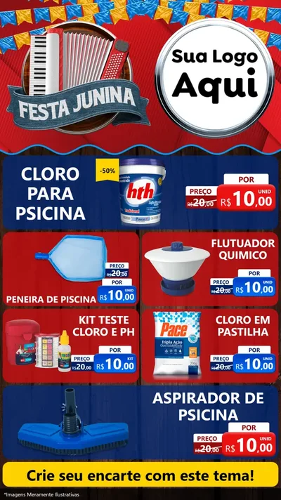 Modelo de TV para TV Vertical com o tema Festa Junina para Produtos para Piscina