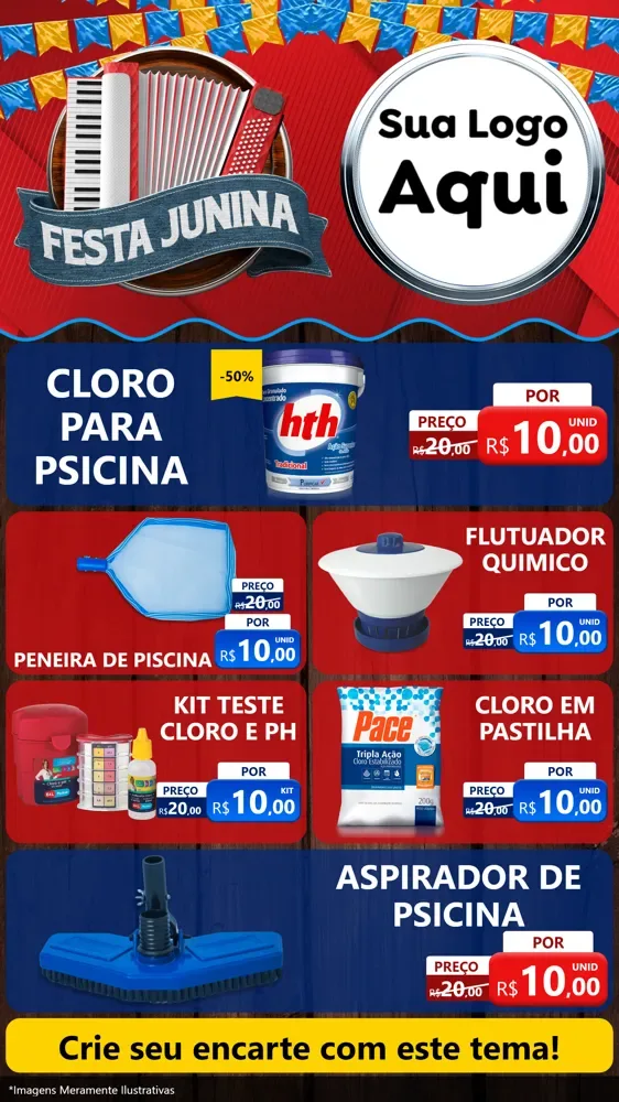 Modelo de TV para TV Vertical com o tema Festa Junina para Produtos para Piscina