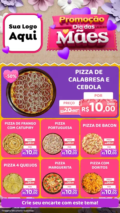 Modelo de Rede Social para Stories com o tema Promoção Dia das Mães para Pizzaria