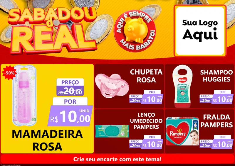 Modelo de Encarte para Encarte A4 Horizontal com o tema Sabadou do Real para Bebês