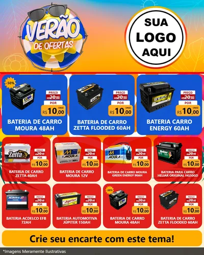 Modelo de Rede Social para Feed Instagram com o tema Verão de Ofertas para Baterias Elétricas