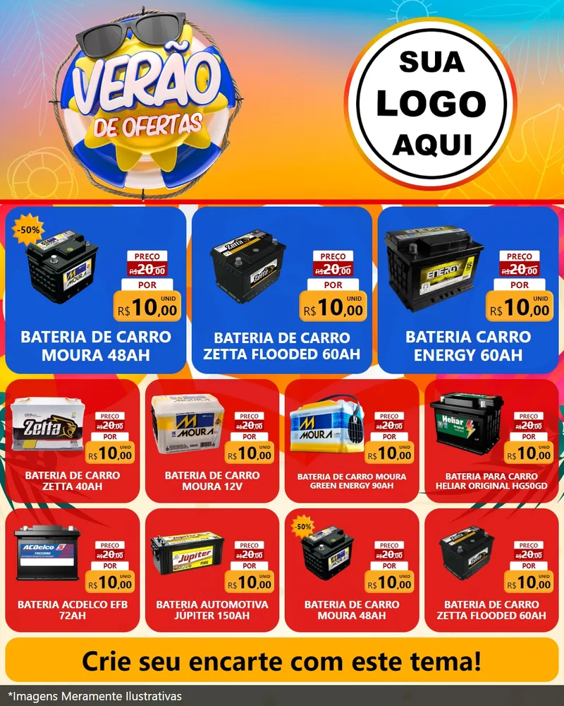 Modelo de Rede Social para Feed Instagram com o tema Verão de Ofertas para Baterias Elétricas