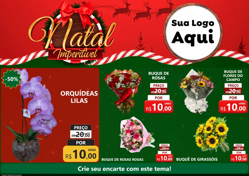 Modelo de Encarte para Encarte A4 Horizontal com o tema Natal Imperdível para Floricultura e jardim