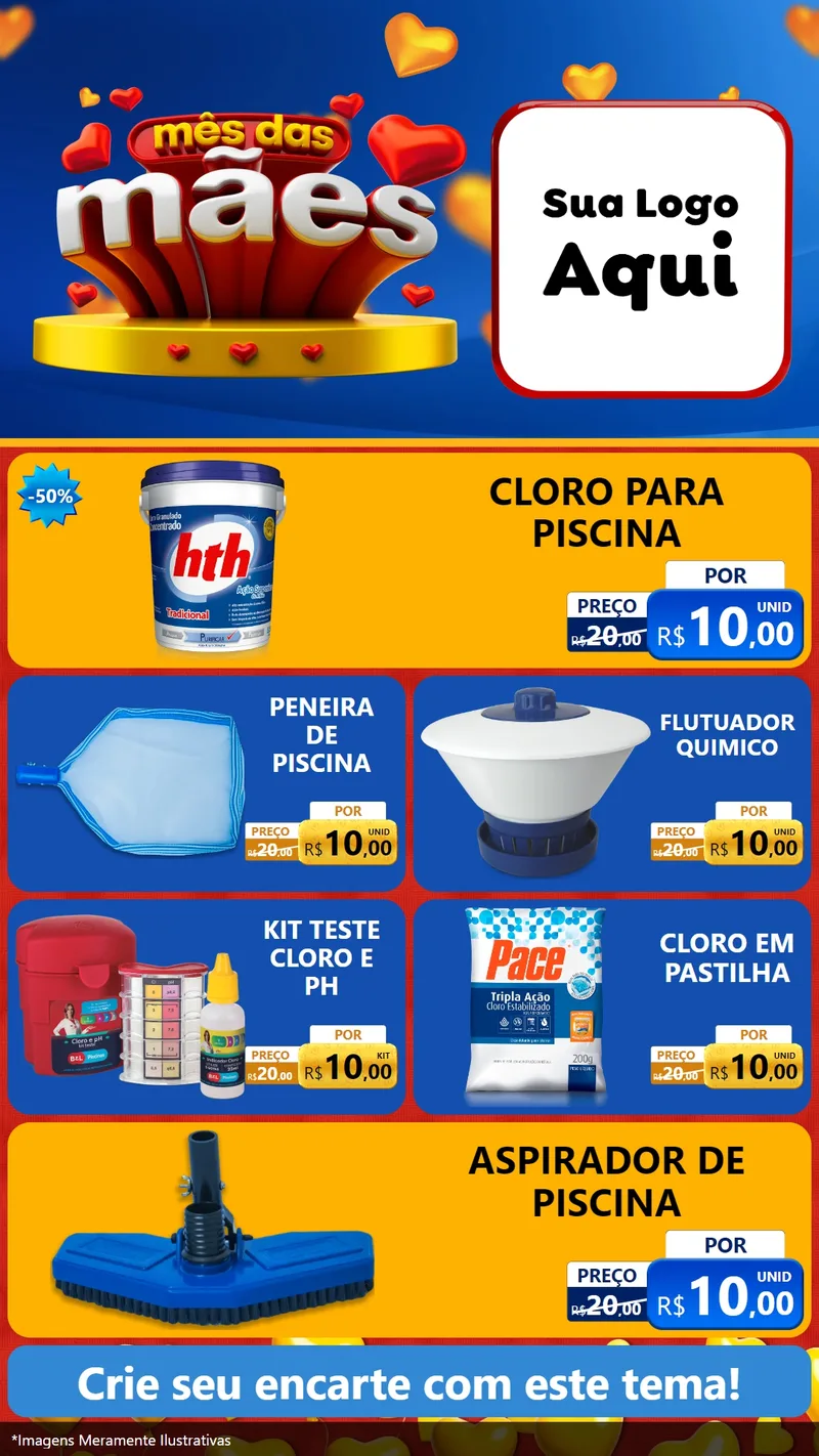 Modelo de TV para TV Vertical com o tema Mês das Mães para Produtos para Piscina