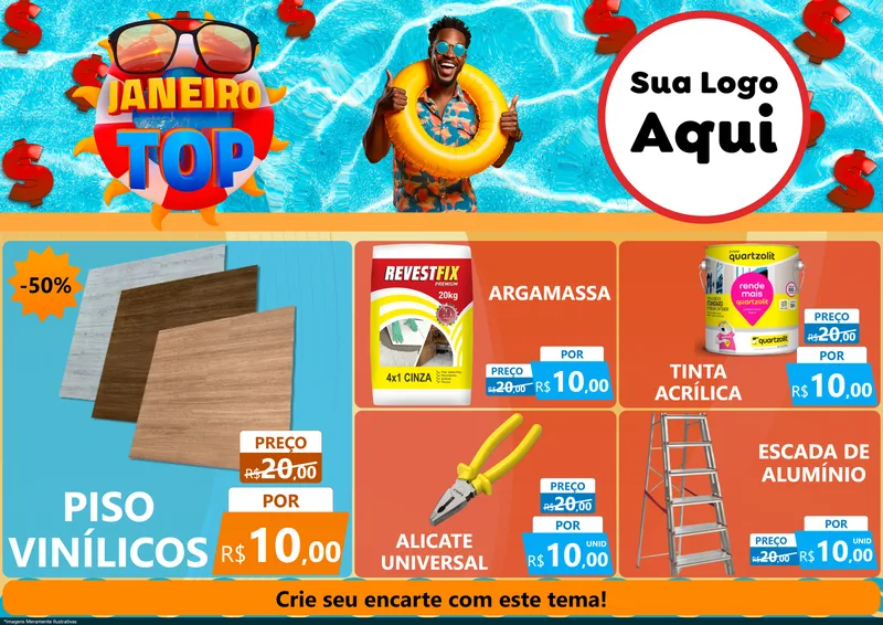 Modelo de Encarte para Encarte A4 Horizontal com o tema Janeiro Top para Material para Construção