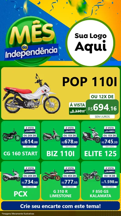 Modelo de Rede Social para Stories com o tema Mês da Independência para Concessionaria de Motos