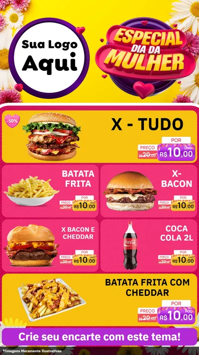 Modelo de TV para TV Vertical com o tema Especial Dia da Mulher para Hamburgueria