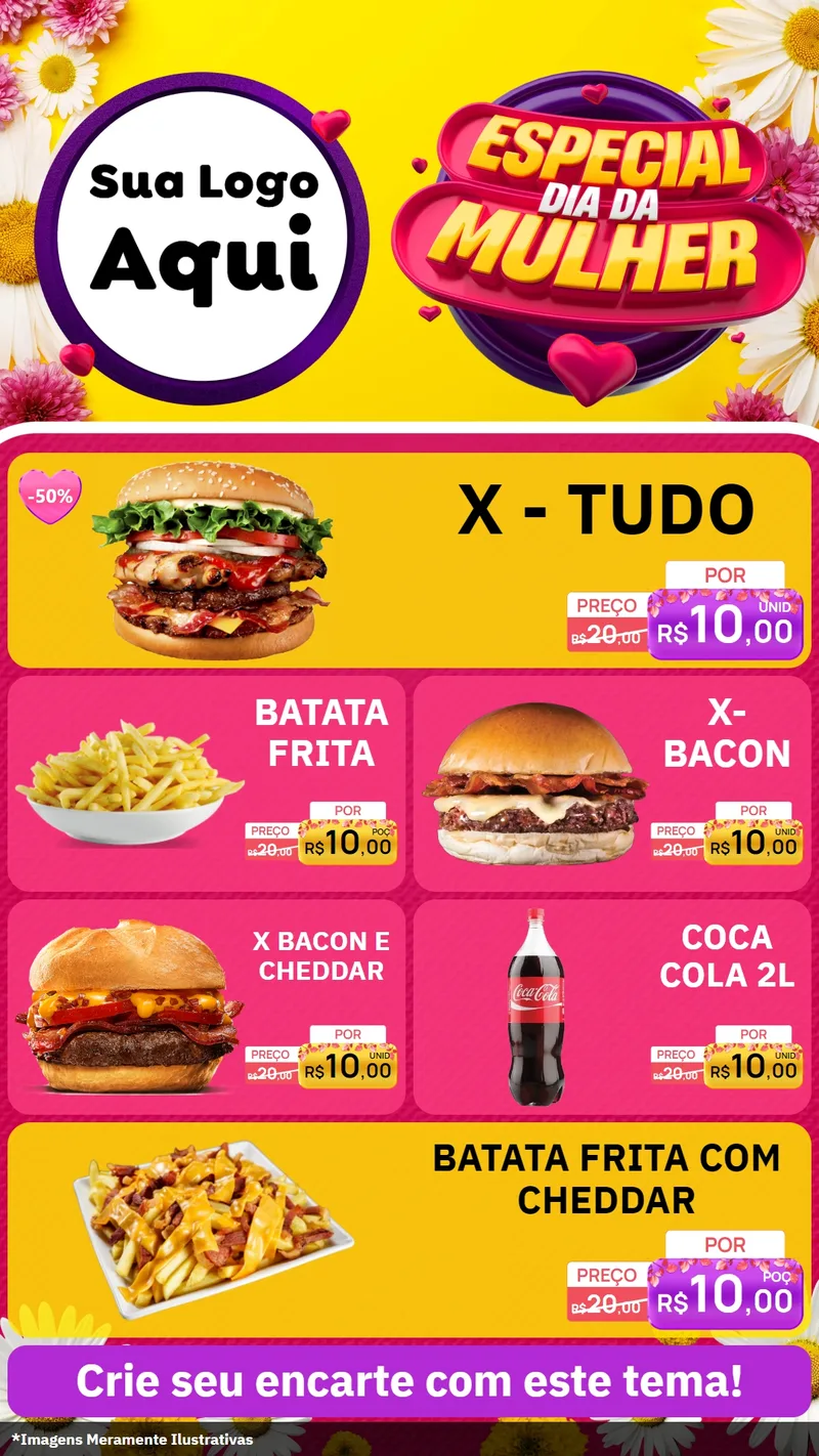 Modelo de TV para TV Vertical com o tema Especial Dia da Mulher para Hamburgueria