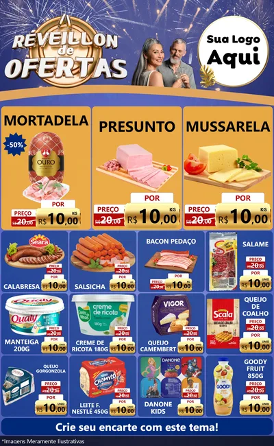 Modelo de Encarte para Encarte Grande com o tema Réveillon de Ofertas para Frios e Laticínios