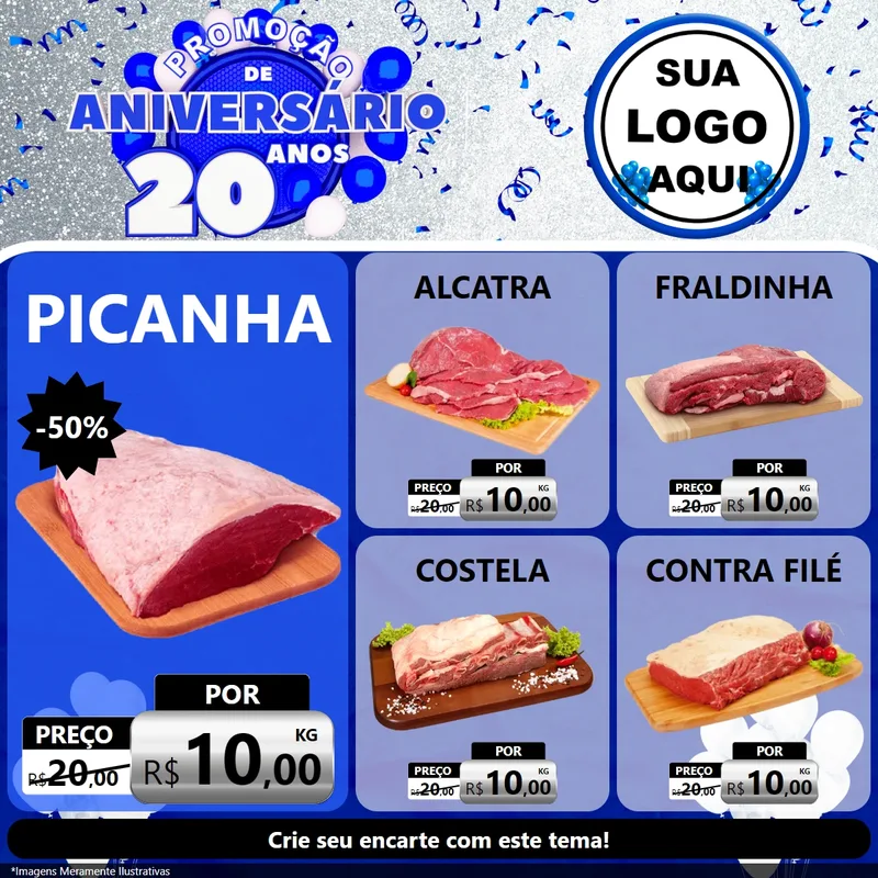 Modelo de Rede Social para Feed Facebook com o tema Promoção de Aniversário - 20 Anos para Açougue