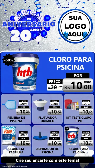 Modelo de Rede Social para Stories com o tema Promoção de Aniversário - 20 Anos para Produtos para Piscina