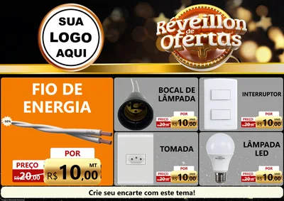 Modelo de Encarte para Encarte A4 Horizontal com o tema Réveillon de Ofertas para Materiais Elétricos