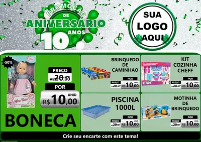 Modelo de Encarte para Encarte A4 Horizontal com o tema Promoção de Aniversário - 10 Anos para Brinquedos