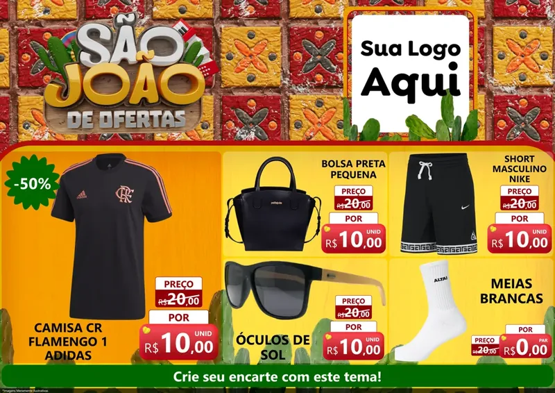 Modelo de Encarte para Encarte A4 Horizontal com o tema São João de Muitas Ofertas - Junina para Roupas e acessórios