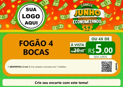 Modelo de Cartaz para Cartaz A4 Horizontal com o tema Comece Junho Economizando para Móveis e Eletro