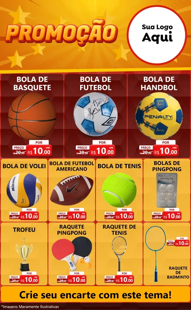 Modelo de Encarte para Encarte Grande com o tema Promoção para Artigos Esportivos