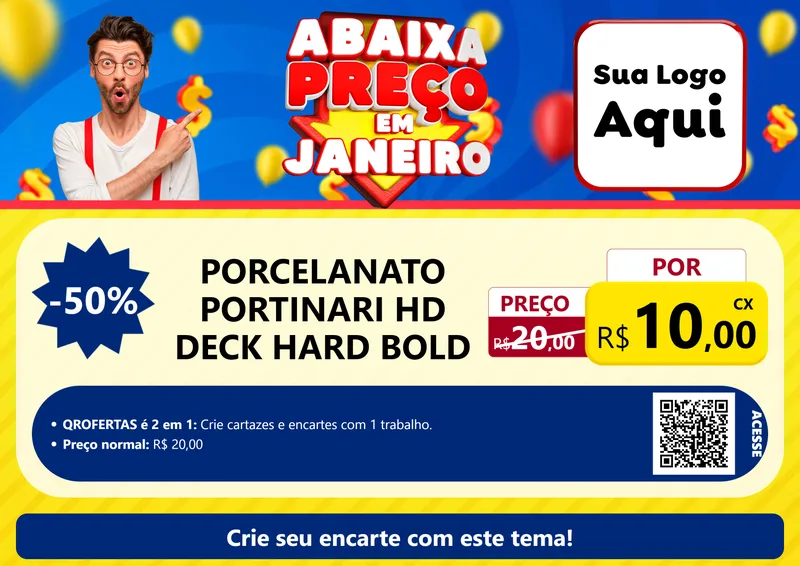 Modelo de Cartaz para Cartaz A4 Horizontal com o tema Abaixa Preço em Janeiro para Pisos e revestimentos