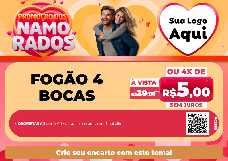 Modelo de Cartaz para Cartaz A4 Horizontal com o tema Promoção dos Namorados para Móveis e Eletro