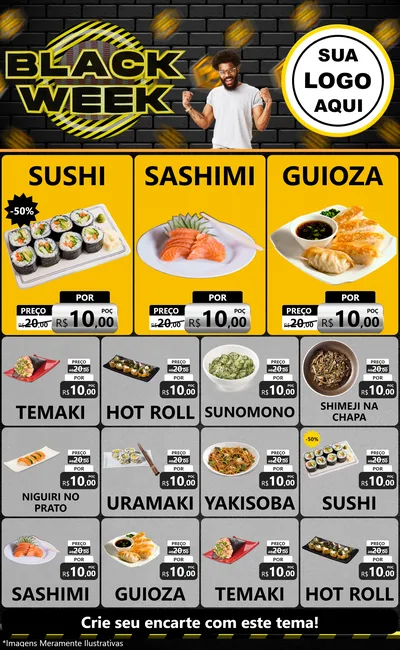 Modelo de Encarte para Encarte Grande com o tema Black Week para Comida japonesa
