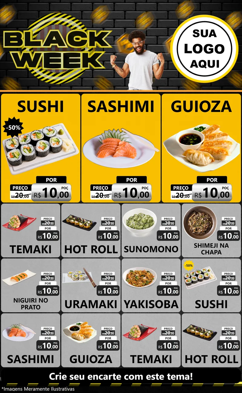 Modelo de Encarte para Encarte Grande com o tema Black Week para Comida japonesa