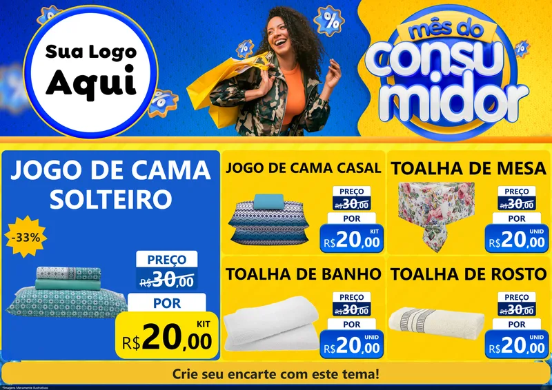 Modelo de Encarte para Encarte A4 Horizontal com o tema Mês do Consumidor para Cama, Mesa e Banho